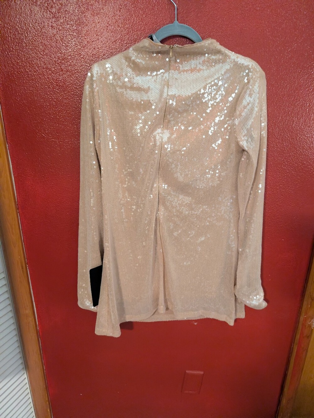 Lulu's sz XL Nude Blush Sequin Long-Sleeve Mini Dress - Picture 6 of 6